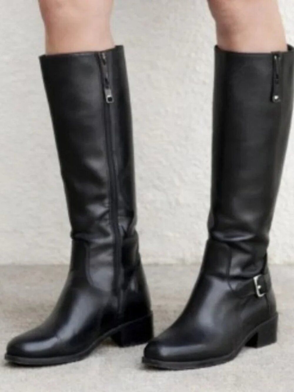 La Canadienne Stefanie Knee High Black Boot Round Toe Buckle Zip US 7.5M